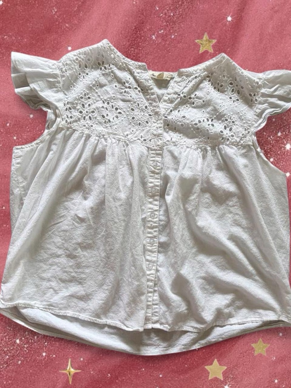 grand & greene White Eyelet Button-Front Blouse